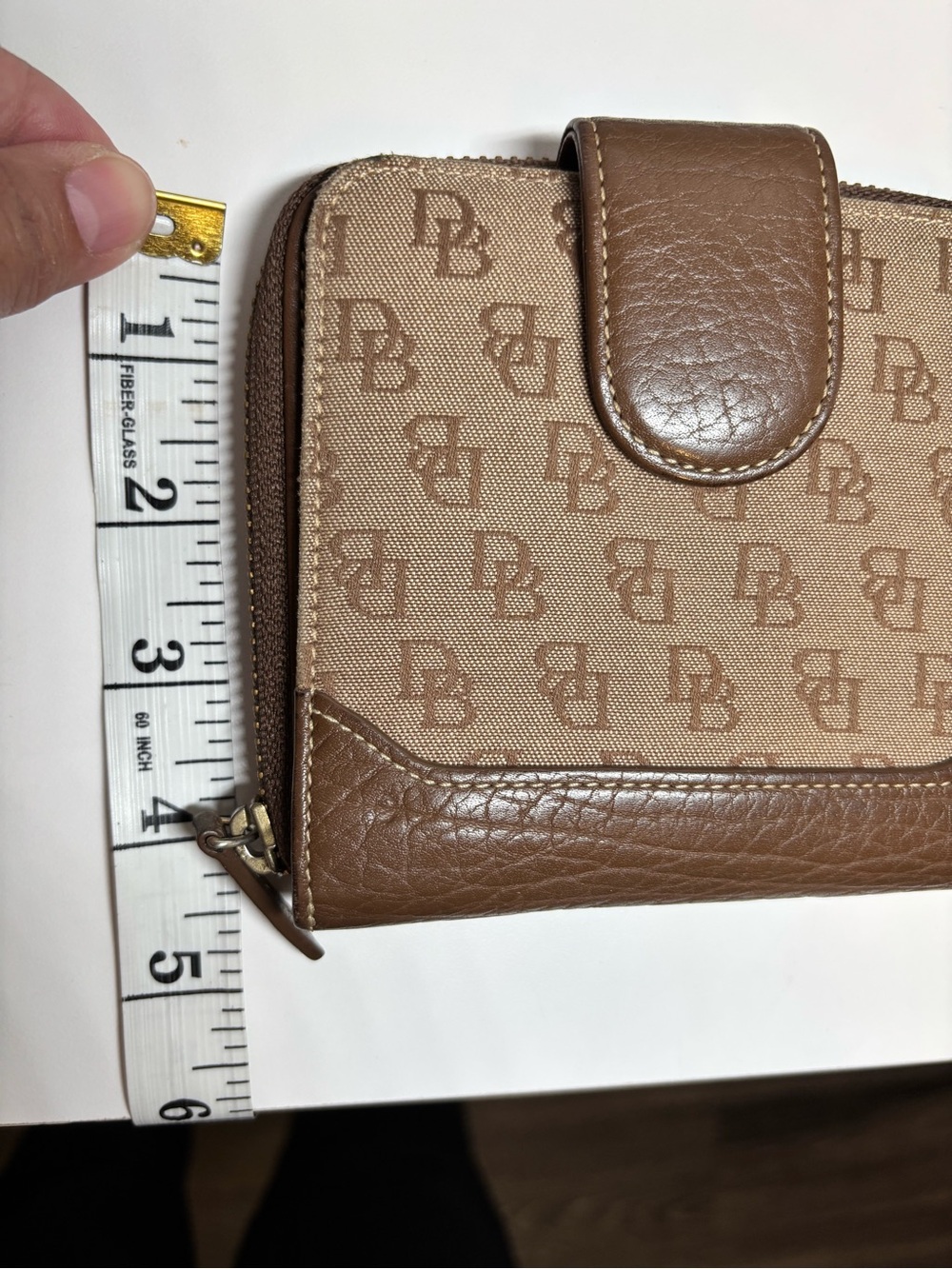 Dooney & Bourke Tan Brown Monogram Zip & Snap Compact Wallet
